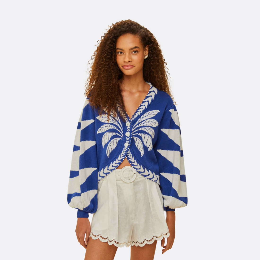 Graphic Cardigan Blue Palms