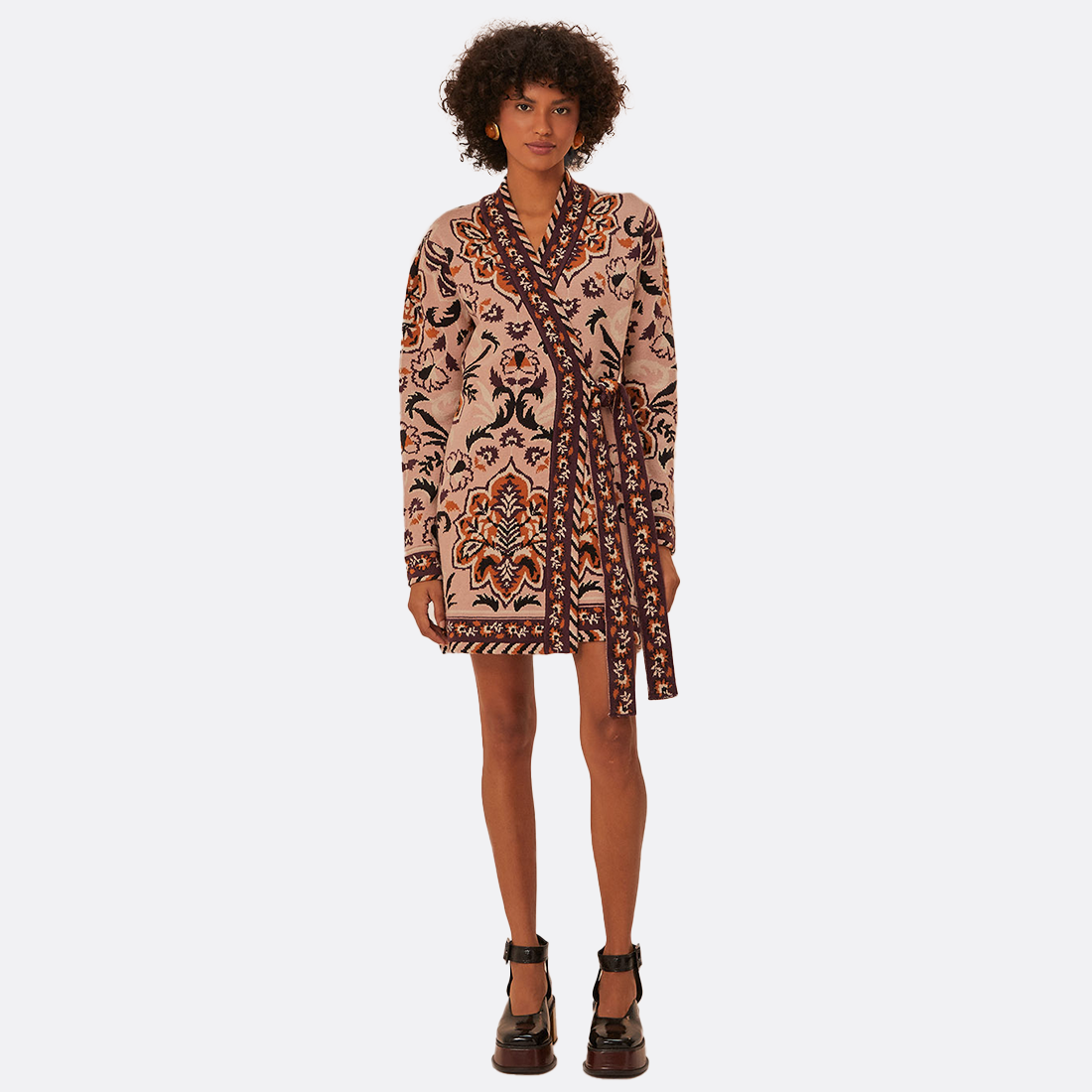 Glam Tapestry Burgundy Knit Wrap Dress