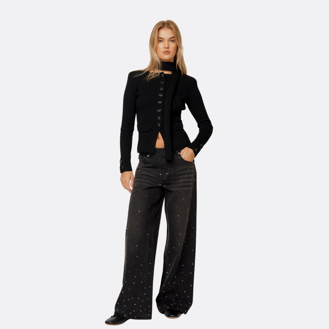 13oz kristallisierter Denim mit weitem Bein