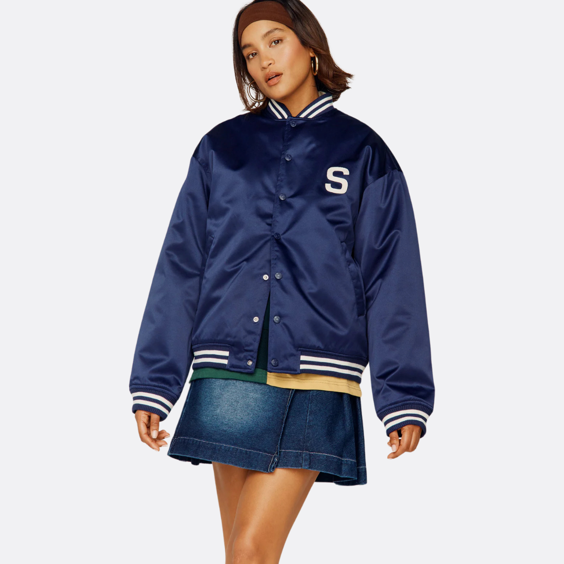 Satin Club Bomber True Navy