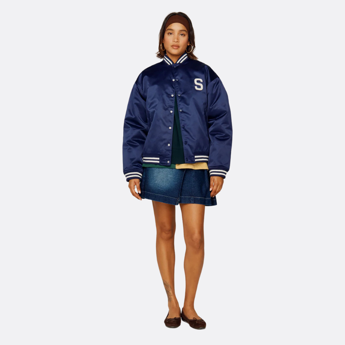 Satin Club Bomber True Navy