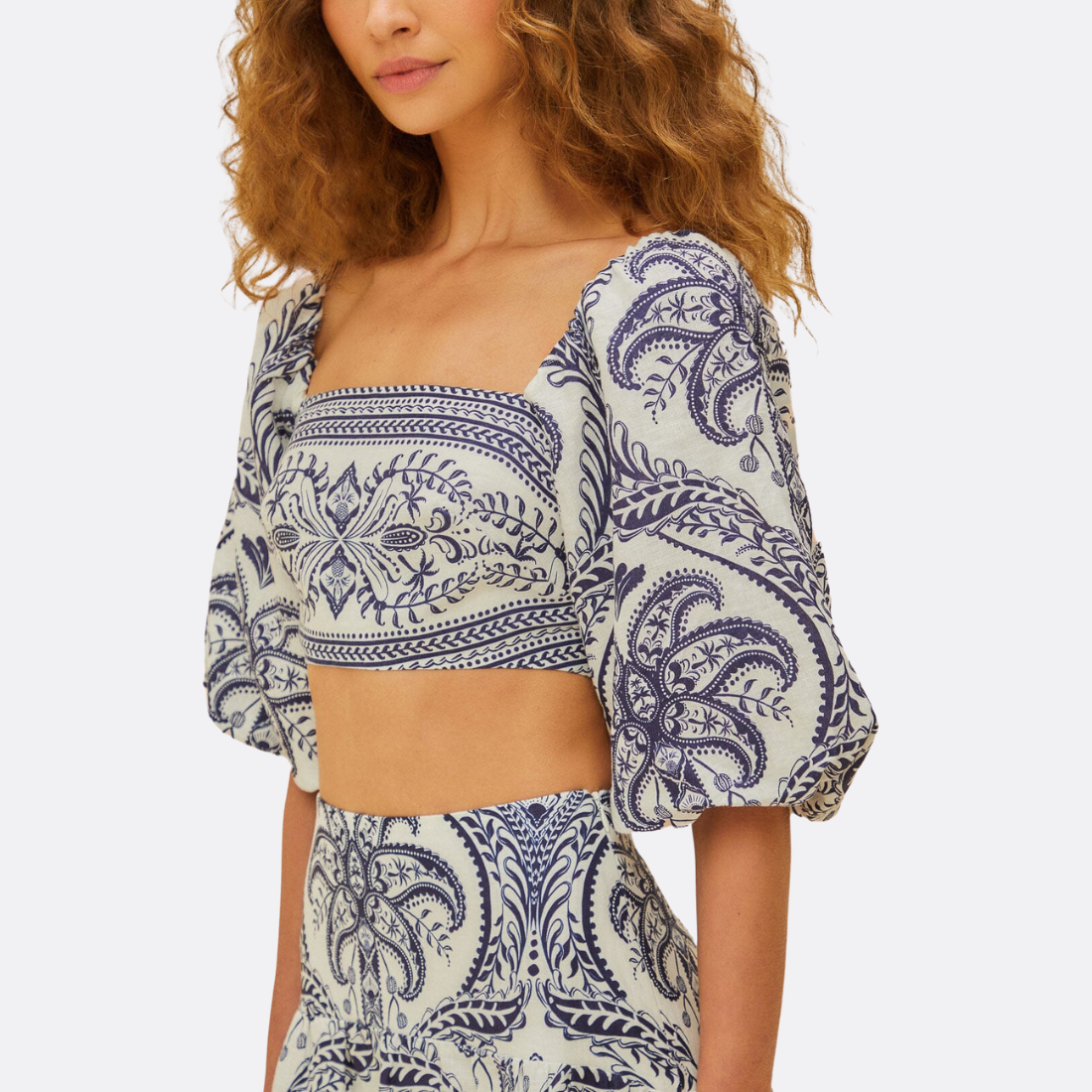 Bluse Blue Tropical Cameo Off-White