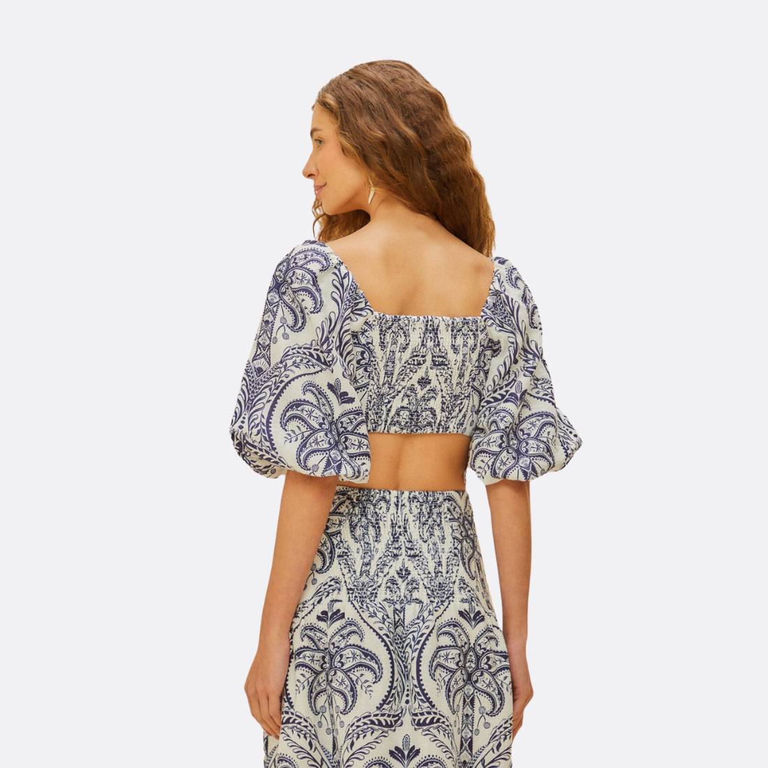 Bluse Blue Tropical Cameo Off-White