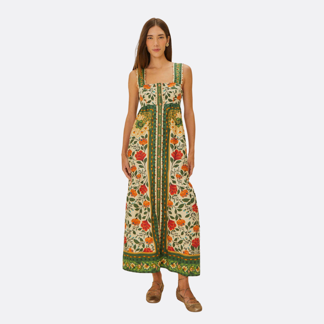 Vestido Maxi Jardim Tapeçaria Areia