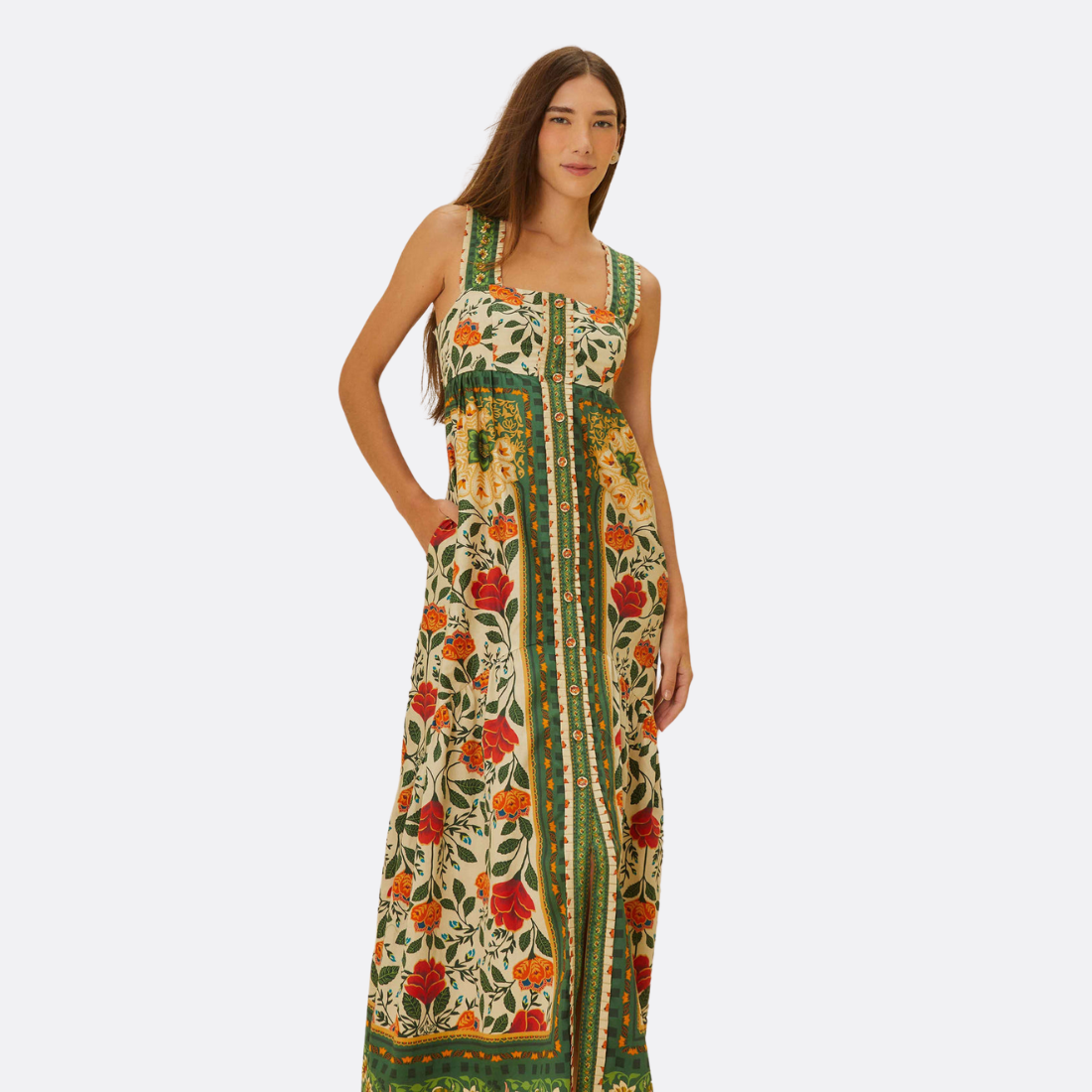 Vestido Maxi Jardim Tapeçaria Areia