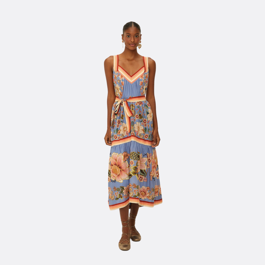 Vestido Maxi Superbloom Tapeçaria Azul Angulado