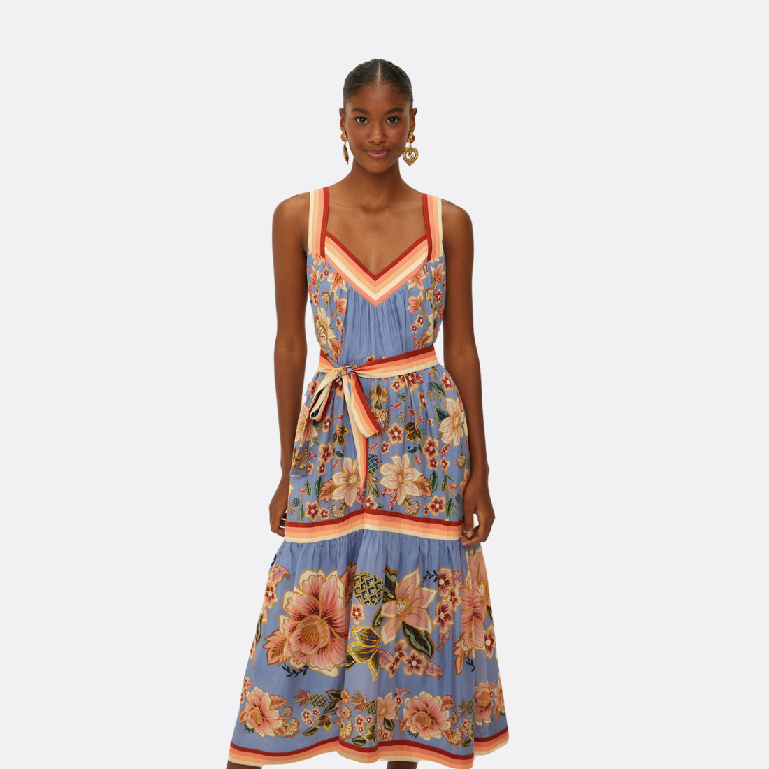 Vestido Maxi Superbloom Tapeçaria Azul Angulado