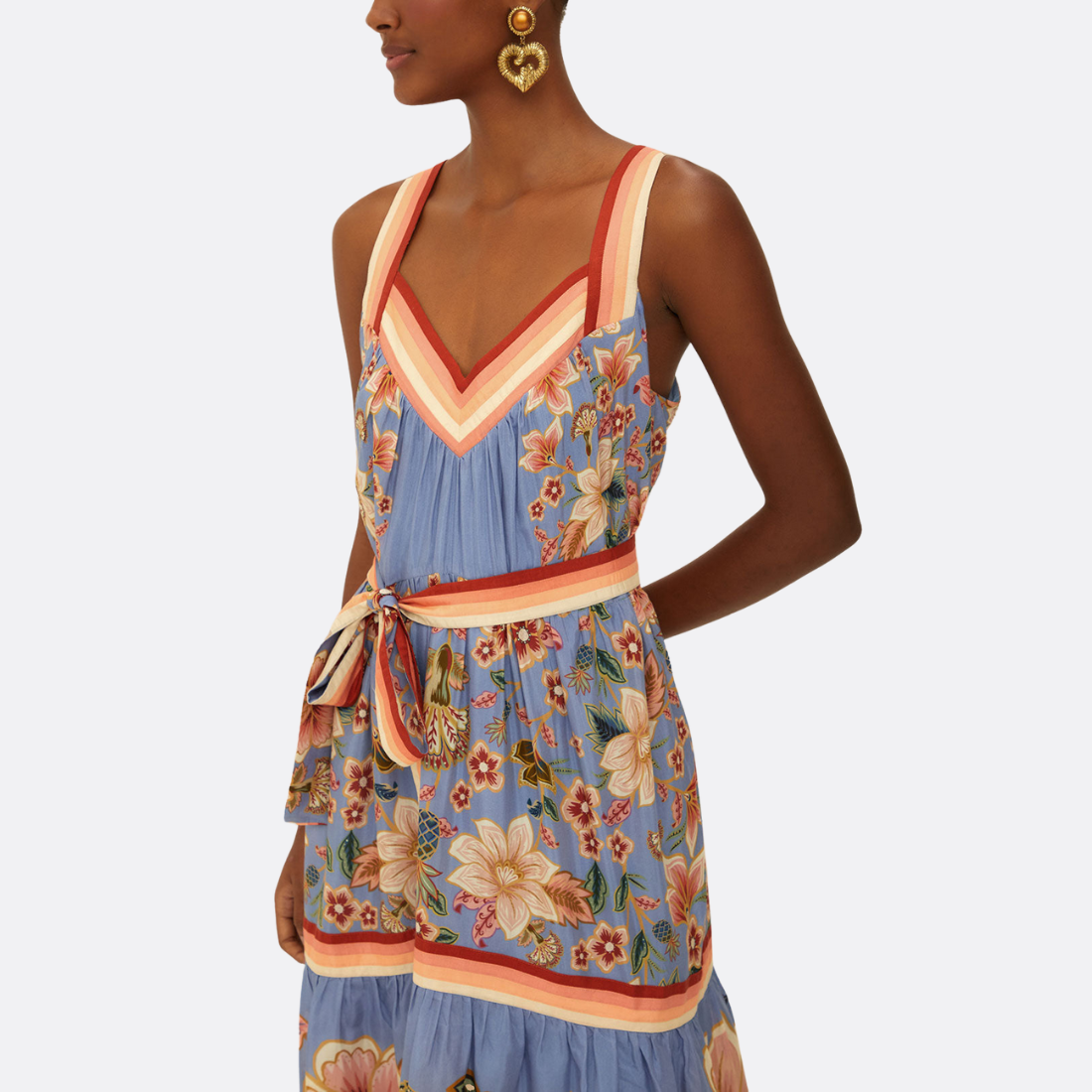 Vestido Maxi Superbloom Tapeçaria Azul Angulado