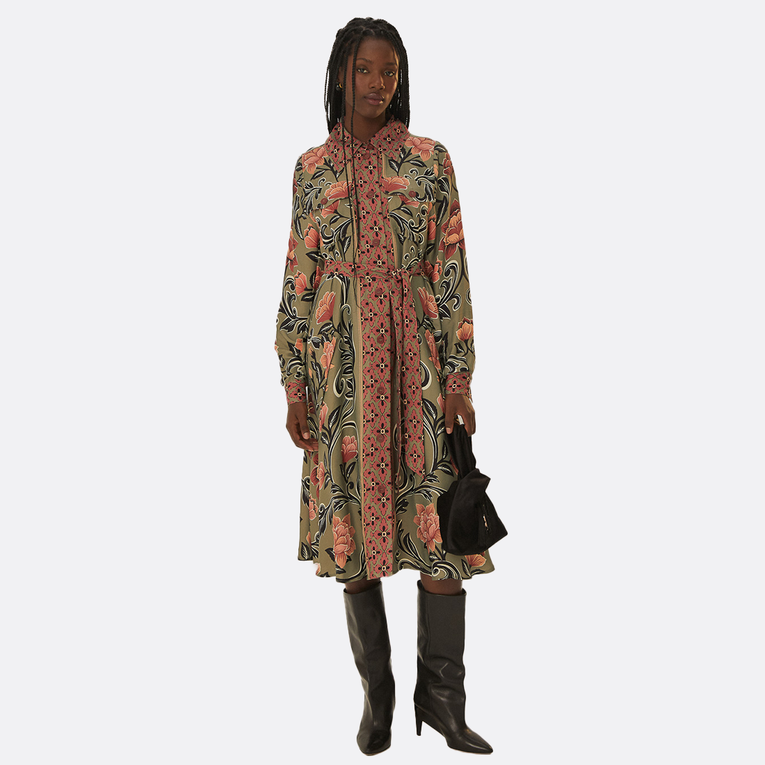 Arabesque Floral Green Midi Dress