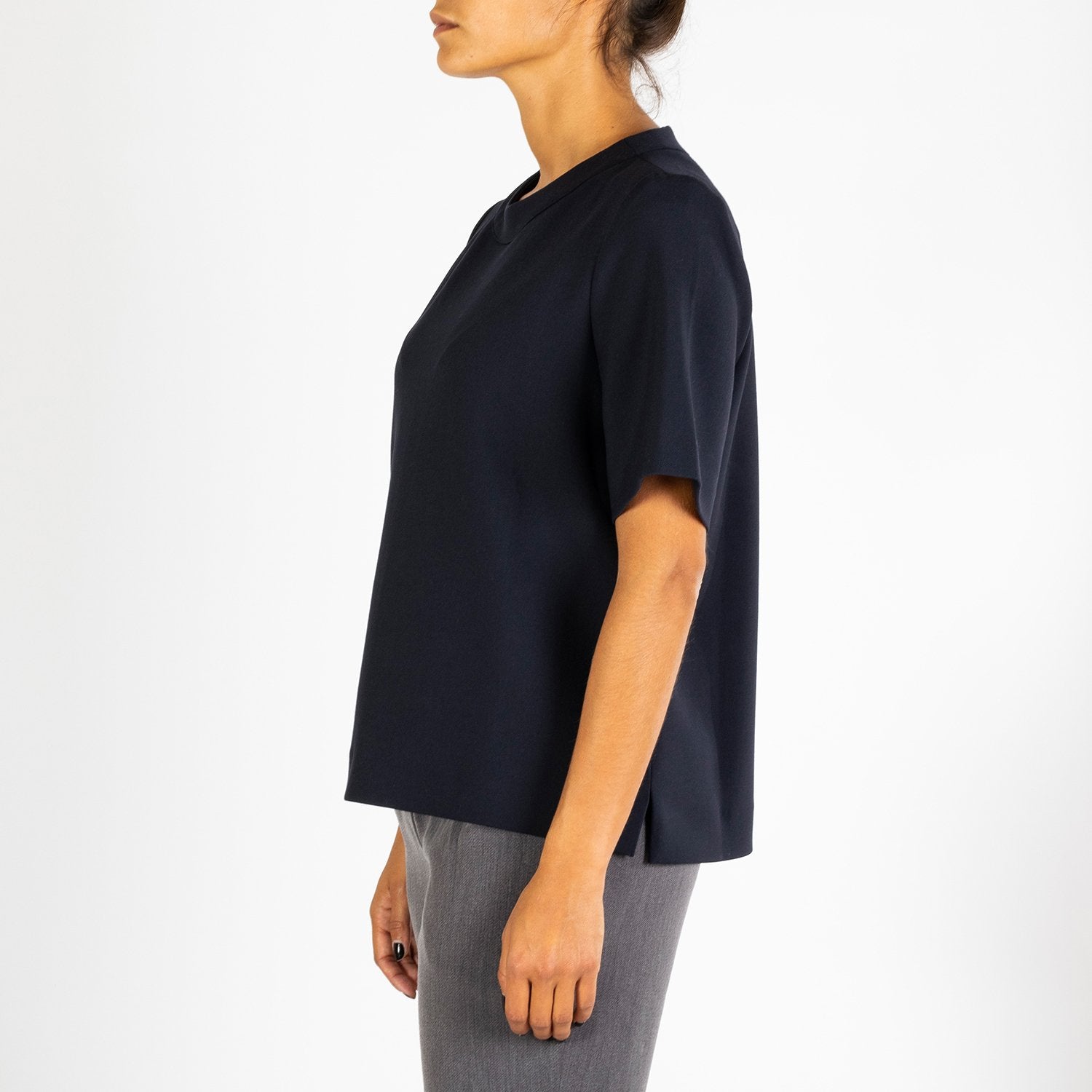 Tailored round neck top made from a luxurious mediumweight fabric.