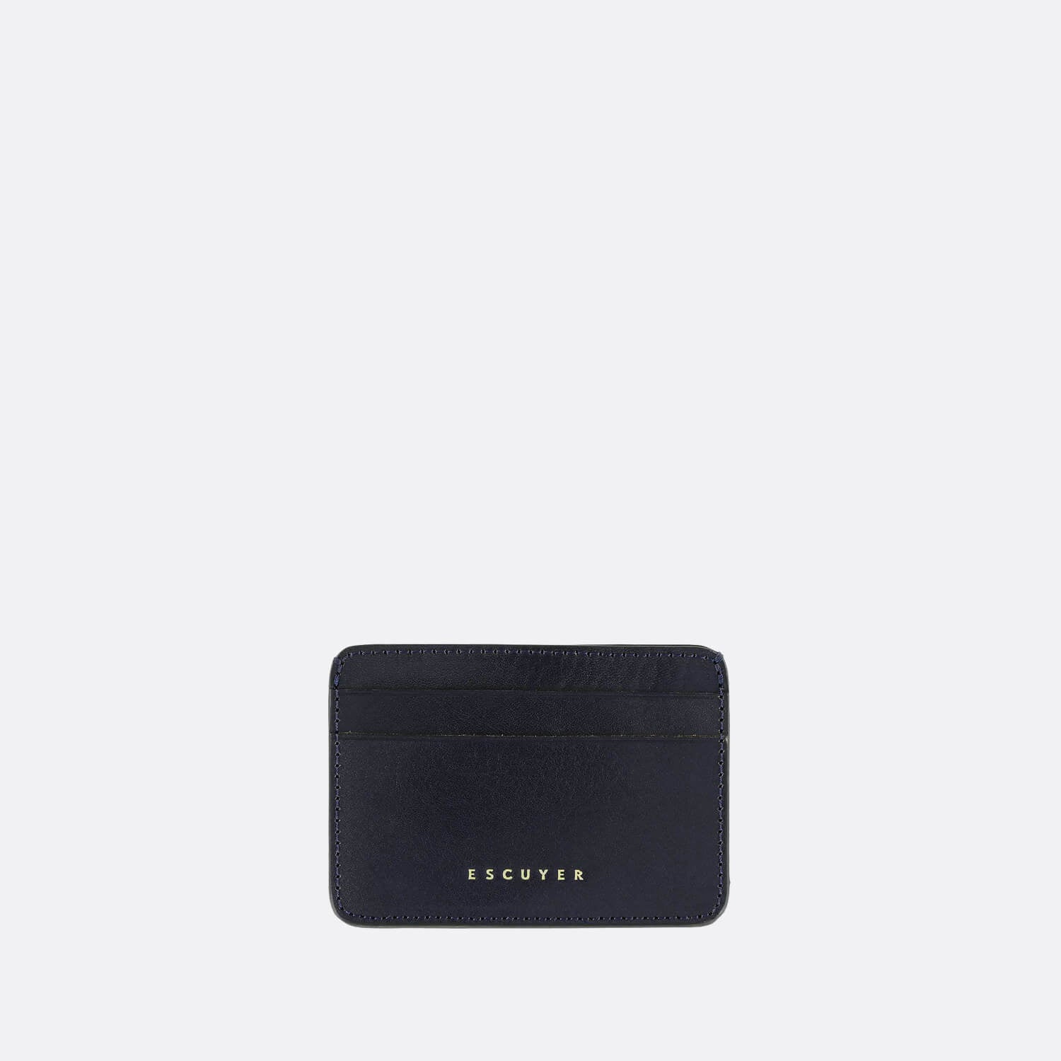 Sophisticated blue leather cardholder for cards and folded notes.