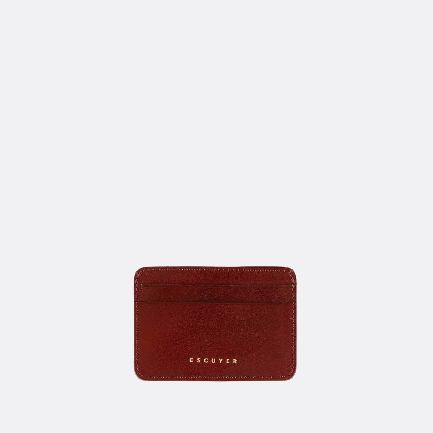 Sophisticated burgundy leather cardholder for cards and folded notes.