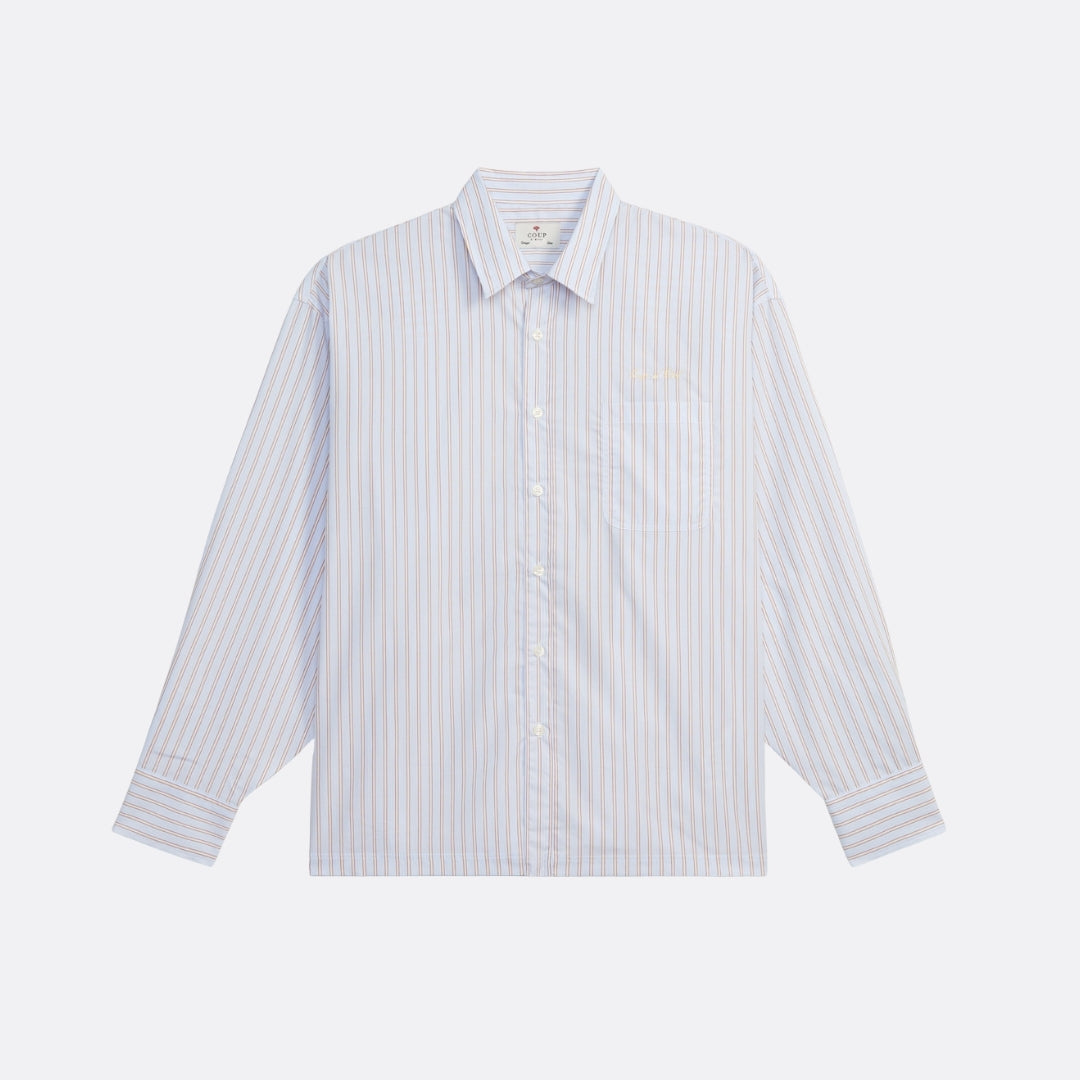 Camisa Boxy De Manga Larga De Rayas Azul|Amarillo