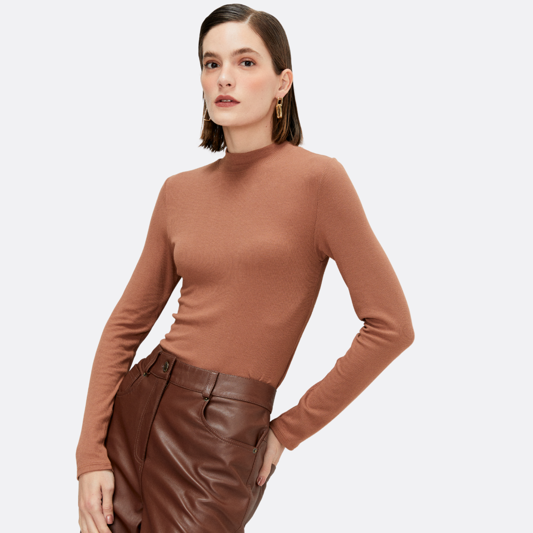 Ribbed Knit Long Sleeve Blouse