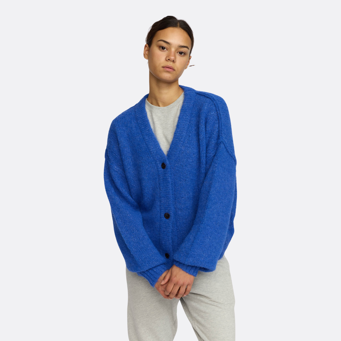 Strickte Mohair -Strickjacke