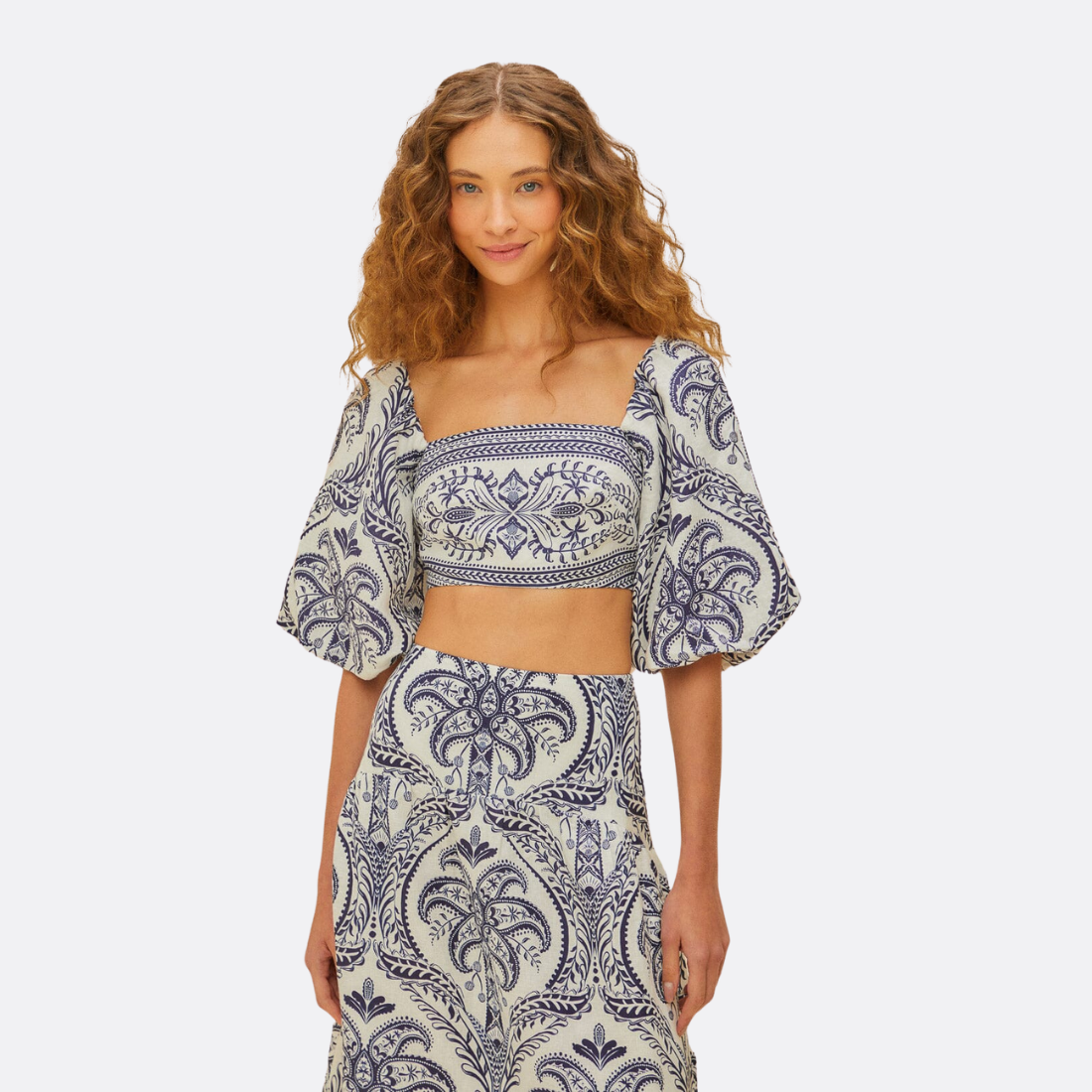 Blouse Blue Tropical Cameo Off-White