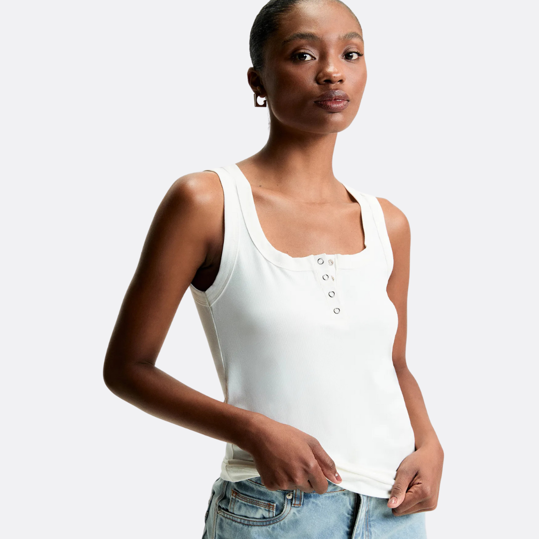 Ribbed Knit Buttoned Tank Top