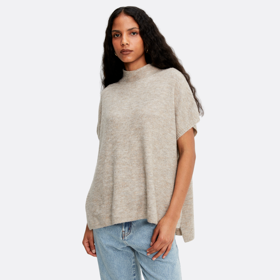 Loose Knit High Neck Blouse