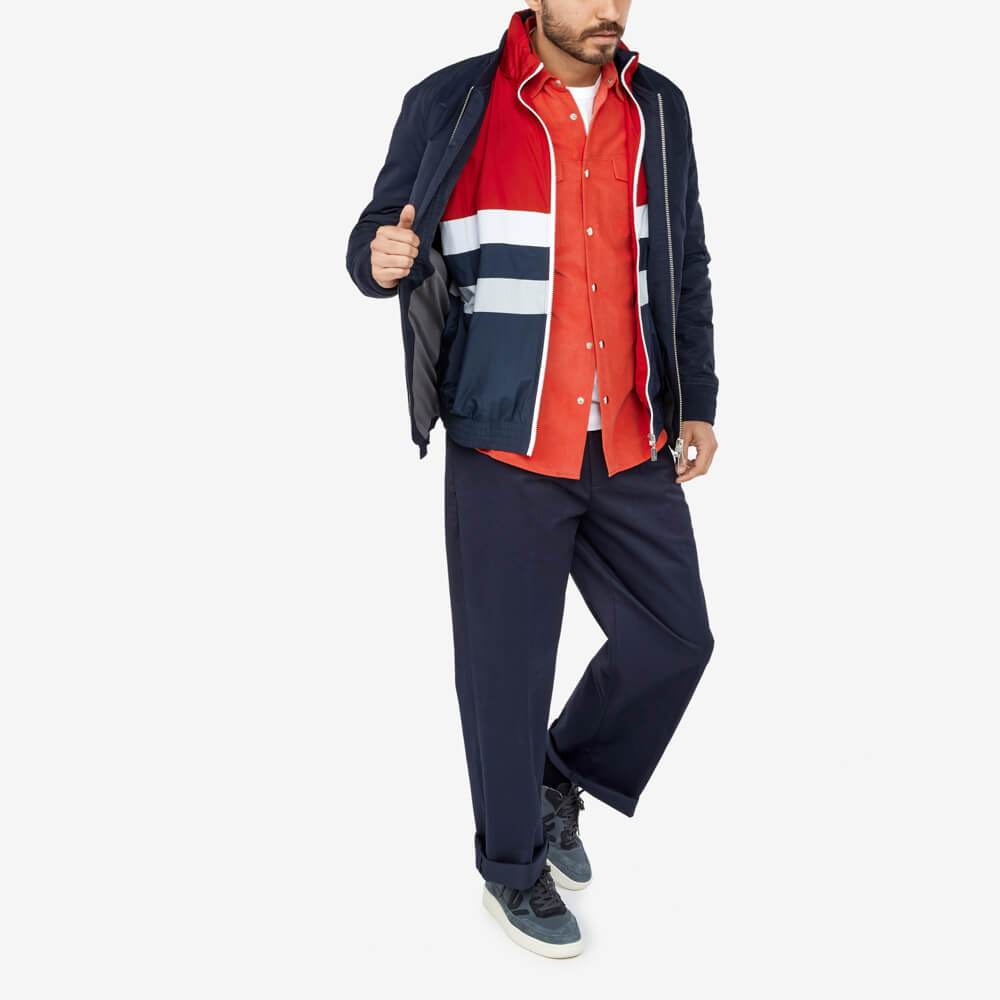 Inspired bomber style featuring ribbed collar and cuffs.