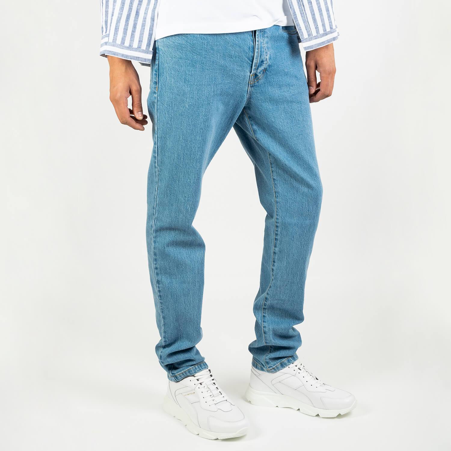 Waisted cut stoned denim pants with 5 pockets.